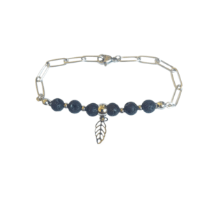 Bracelet artisanal, pierre de lave et acier inoxydable