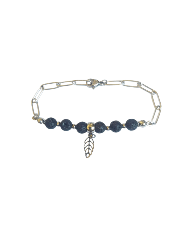 Bracelet artisanal, pierre de lave et acier inoxydable