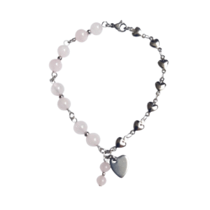Bracelet artisanal, quartz rose et acier inoxydable