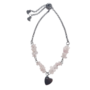 Bracelet artisanal, quartz rose et acier inoxydable