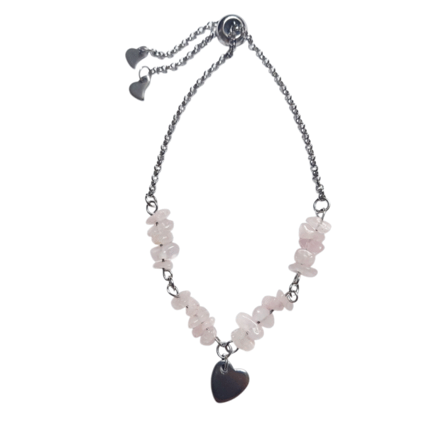 Bracelet artisanal, quartz rose et acier inoxydable