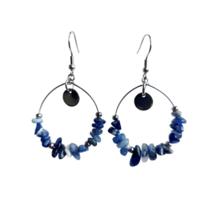 Boucles d'oreilles artisanales, sodalite et acier inoxydable