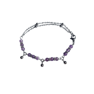 Bracelet artisanal, améthyste et acier inoxydable