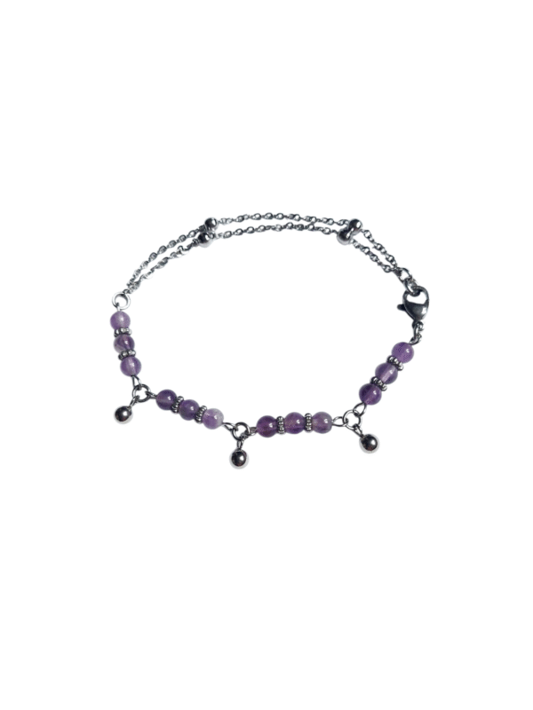 Bracelet artisanal, améthyste et acier inoxydable