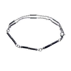 Bracelet artisanal, obsidienne et acier inoxydable