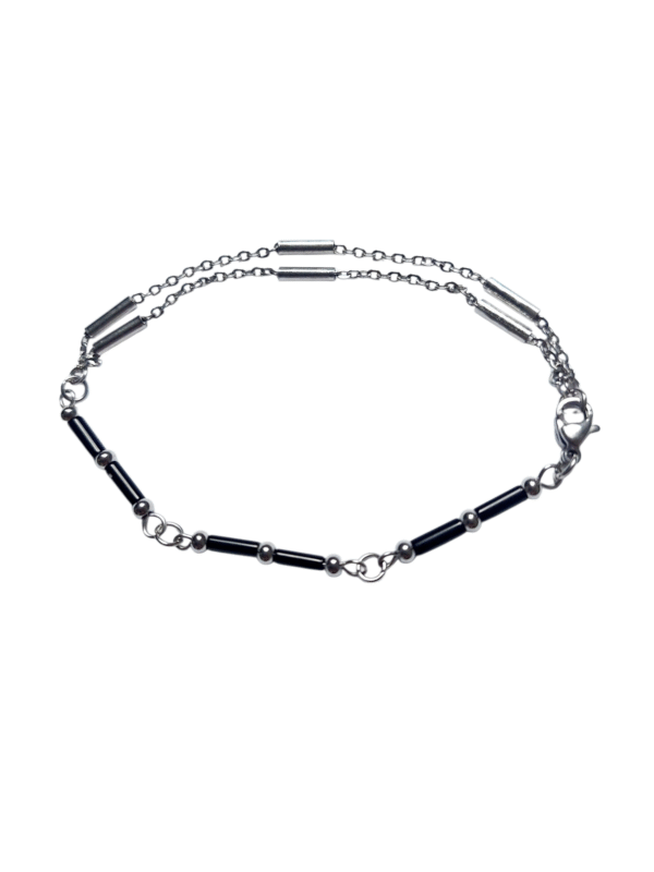 Bracelet artisanal, obsidienne et acier inoxydable