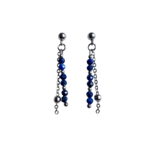 Boucles d'oreilles artisanales, lapis lazuli et acier inoxydable