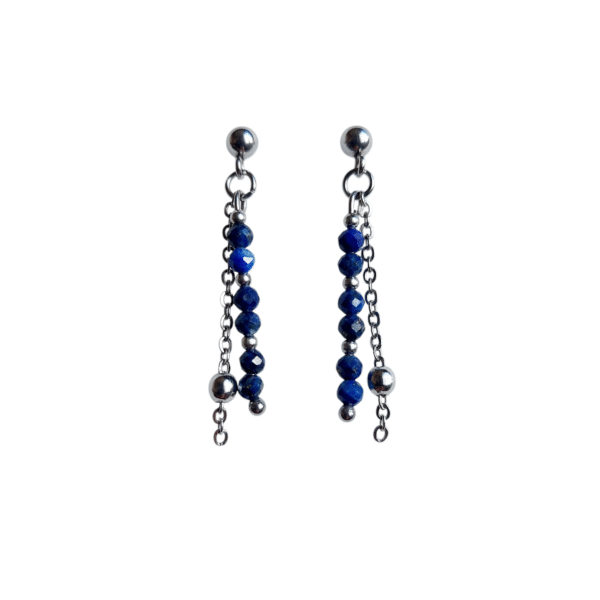Boucles d'oreilles artisanales, lapis lazuli et acier inoxydable