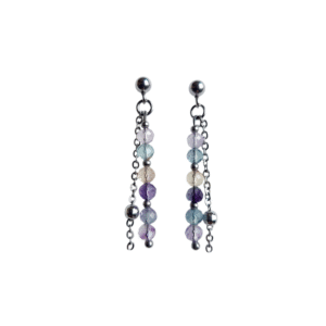 Boucles d'oreilles artisanales, fluorite et acier inoxydable