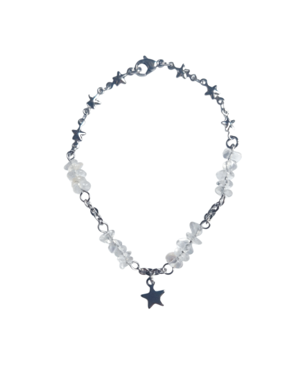 Bracelet artisanal, cristal de roche et acier inoxydable