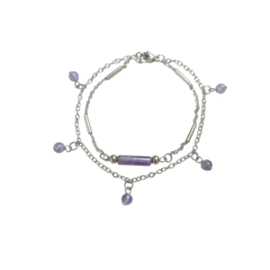 Bracelet artisanal, améthyste et acier inoxydable