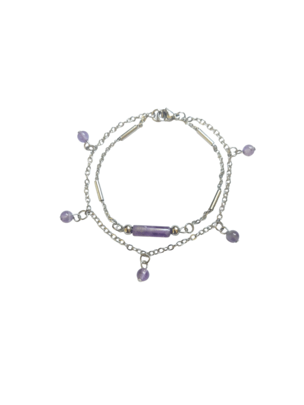 Bracelet artisanal, améthyste et acier inoxydable