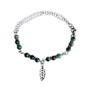 Bracelet artisanal, rubis sur zoïsite et acier inoxydable