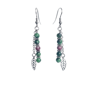 Boucles d'oreilles artisanales, rubis sur zoïsite et acier inoxydable