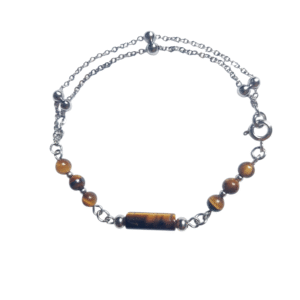Bracelet artisanal, œil de tigre et acier inoxydable