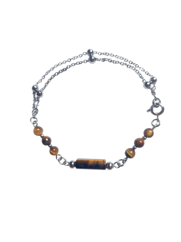 Bracelet artisanal, œil de tigre et acier inoxydable