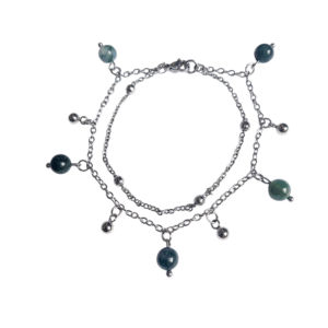 Bracelet artisanal, agate mousse et acier inoxydable