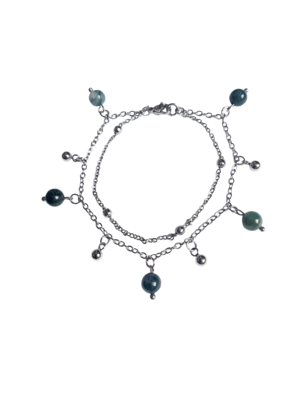 Bracelet artisanal, agate mousse et acier inoxydable