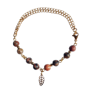 Bracelet artisanal, jaspe léopard et acier inoxydable