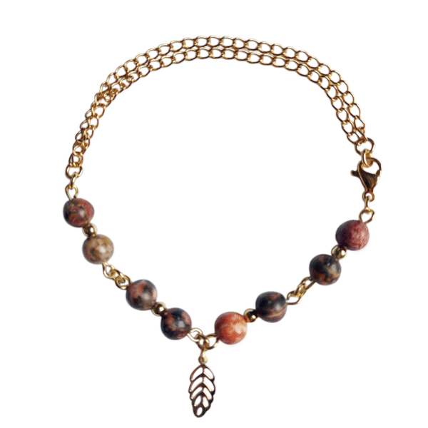 Bracelet artisanal, jaspe léopard et acier inoxydable