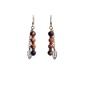Boucles d'oreilles artisanales, jaspe léopard et acier inoxydable
