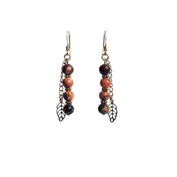 Boucles d'oreilles artisanales, jaspe léopard et acier inoxydable