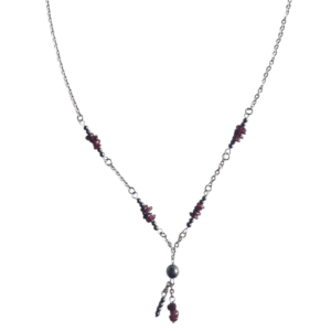 Collier artisanal, grenat, hématite et acier inoxydable