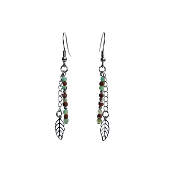Boucles d'oreilles artisanales, chrysoprase et acier inoxydable