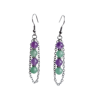 Boucles d'oreilles artisanales, améthyste et aventurine et acier inoxydable