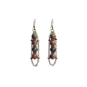 Boucles d'oreilles artisanales, unakite et acier inoxydable