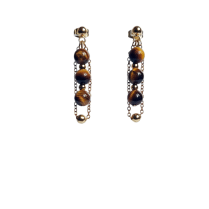 Boucles d'oreilles artisanales, œil de tigre et acier inoxydable