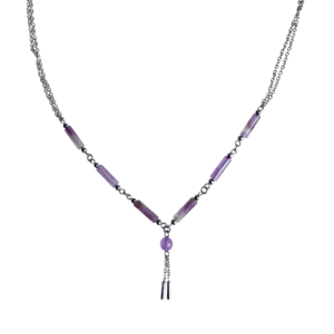 Collier artisanal, améthyste et acier inoxydable