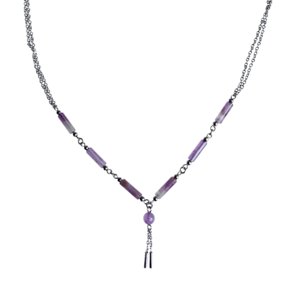 Collier artisanal, améthyste et acier inoxydable