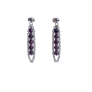 Boucles d'oreilles artisanales, grenat et acier inoxydable