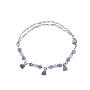 Bracelet artisanal, quartz rose, améthyste et acier inoxydable