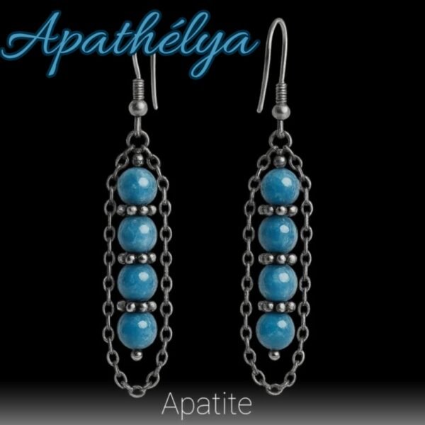Boucles d'oreilles artisanales, apatite et acier inoxydable