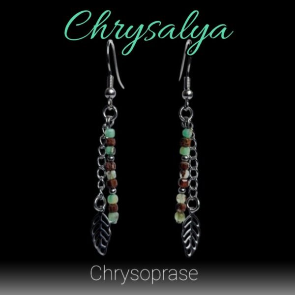 Boucles d'oreilles artisanales, chrysoprase et acier inoxydable