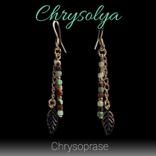 Boucles d'oreilles artisanales, chrysoprase et acier inoxydable