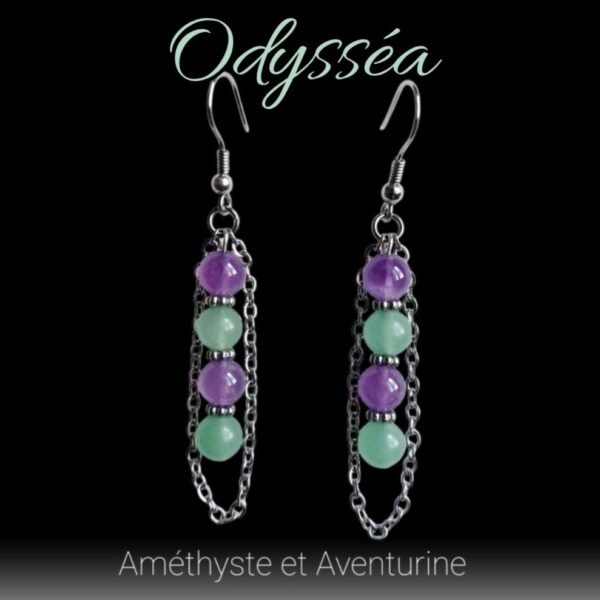 Boucles d'oreilles ODYSSEA - Améthyste et Aventurine – Image 2