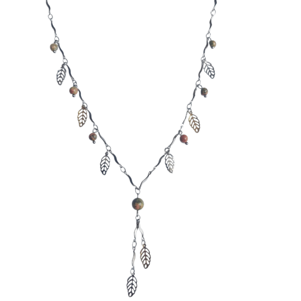 collier avec perles d'unakite et acier inoxydable