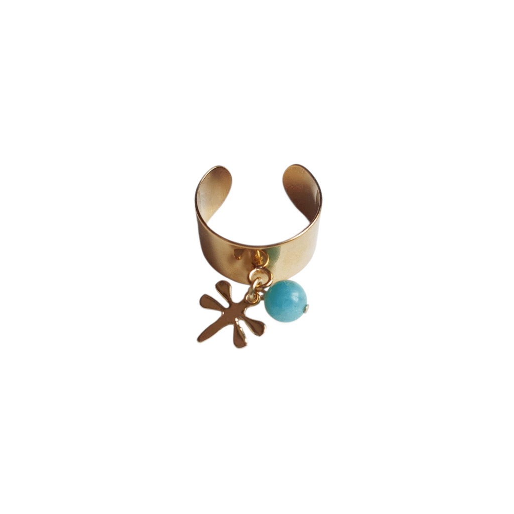 bague manchette artisanale, amazonite et acier inoxydable