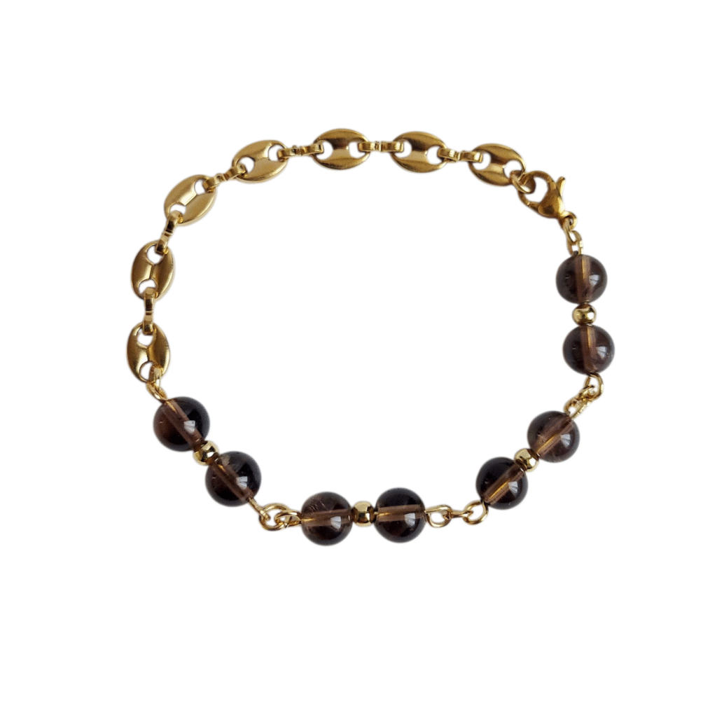 bracelet artisanal, Quartz fumé et acier inoxydable